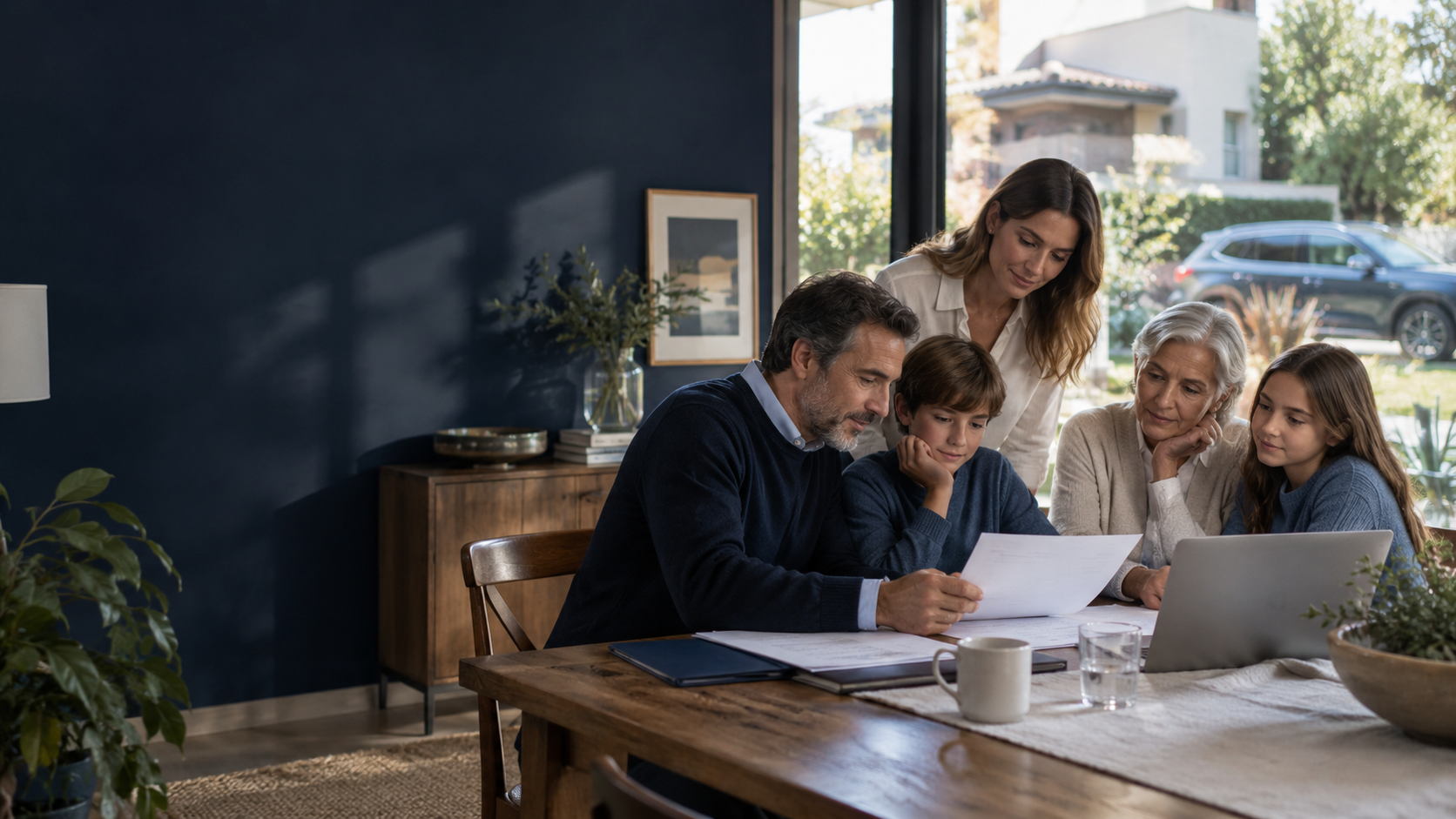 Familia revisando su planificación económica en casa